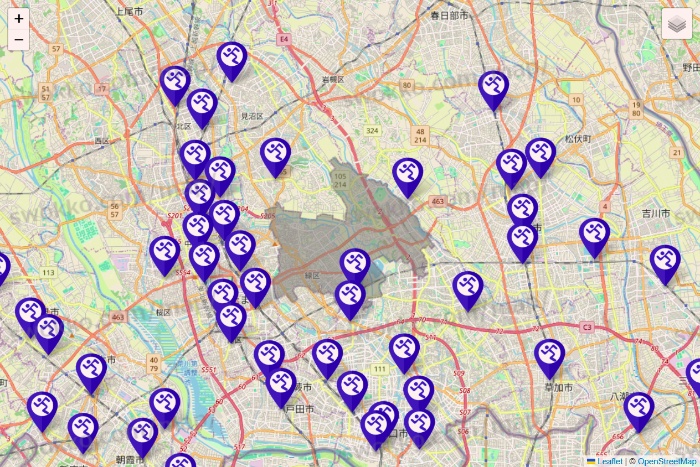 埼玉県のエニタイムフィットネスの店舗地図