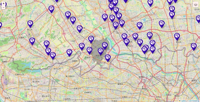 埼玉県のエニタイムフィットネスの店舗地図