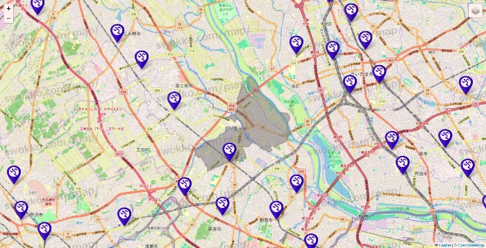 埼玉県のエニタイムフィットネスの店舗地図