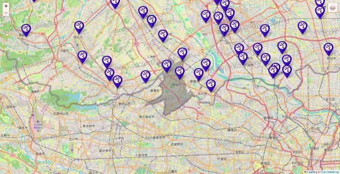 埼玉県のエニタイムフィットネスの店舗地図