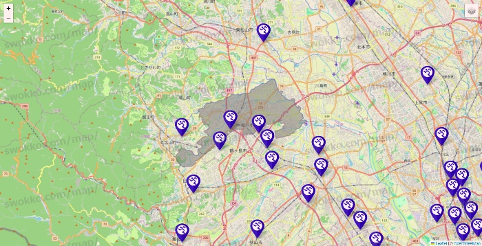 埼玉県のエニタイムフィットネスの店舗地図