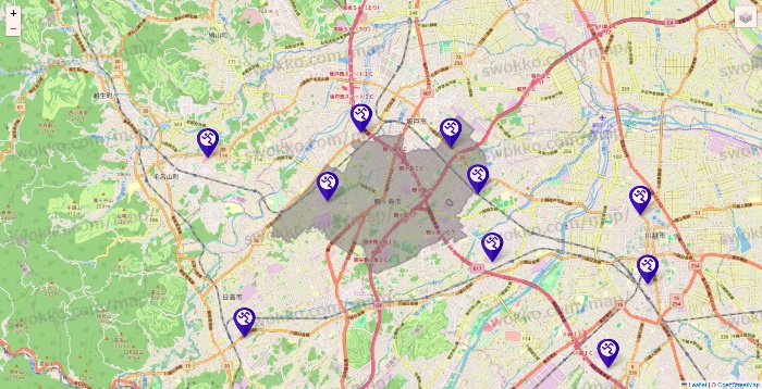 埼玉県のエニタイムフィットネスの店舗地図