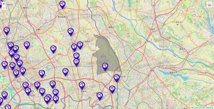 埼玉県のエニタイムフィットネスの店舗地図