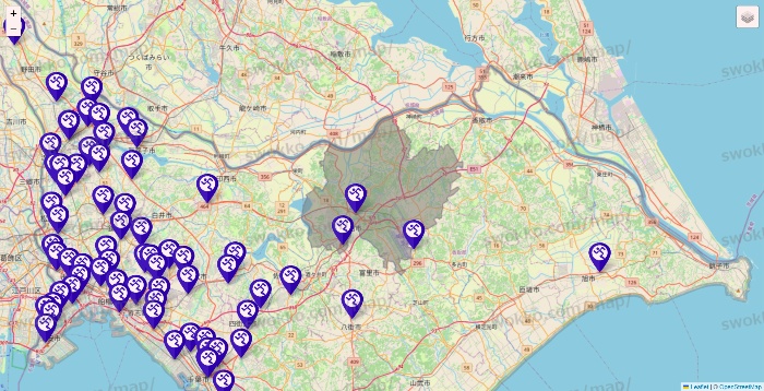 千葉県のエニタイムフィットネスの店舗地図