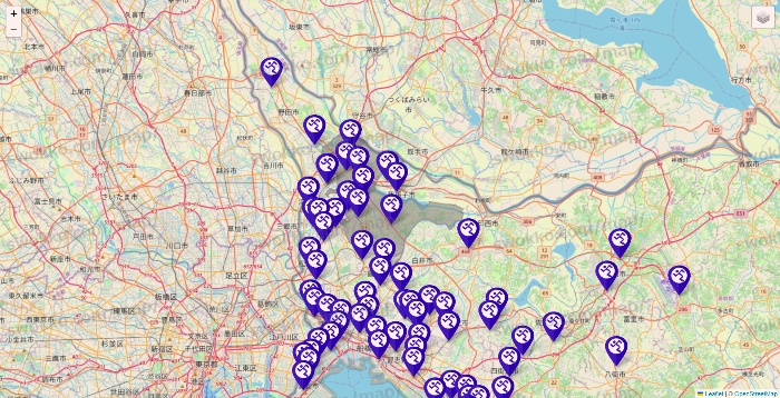 千葉県のエニタイムフィットネスの店舗地図