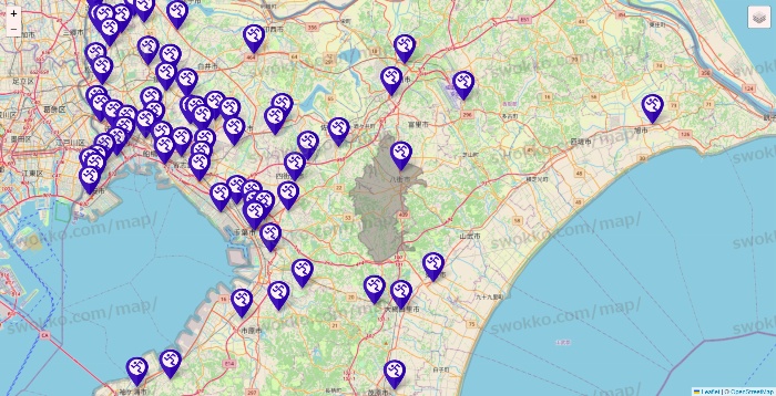千葉県のエニタイムフィットネスの店舗地図
