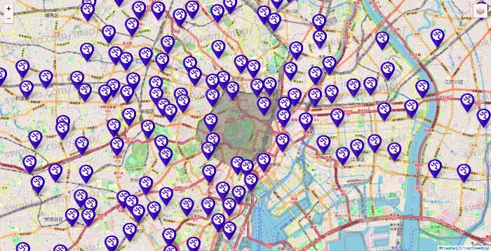 東京都のエニタイムフィットネスの店舗地図
