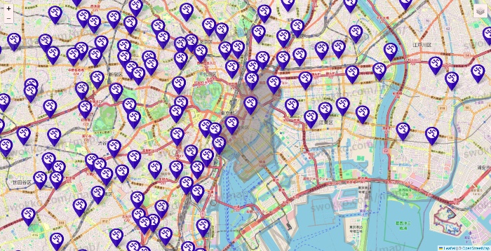 東京都のエニタイムフィットネスの店舗地図