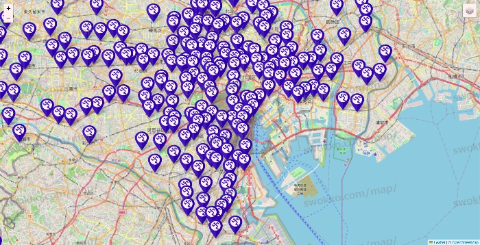 東京都のエニタイムフィットネスの店舗地図