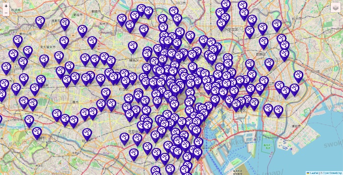 東京都のエニタイムフィットネスの店舗地図