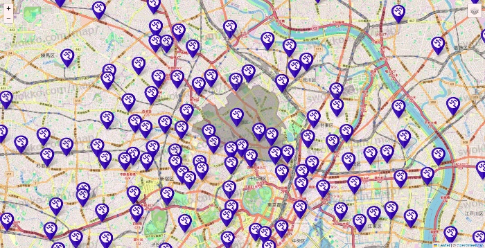 東京都のエニタイムフィットネスの店舗地図