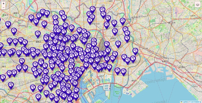 東京都のエニタイムフィットネスの店舗地図