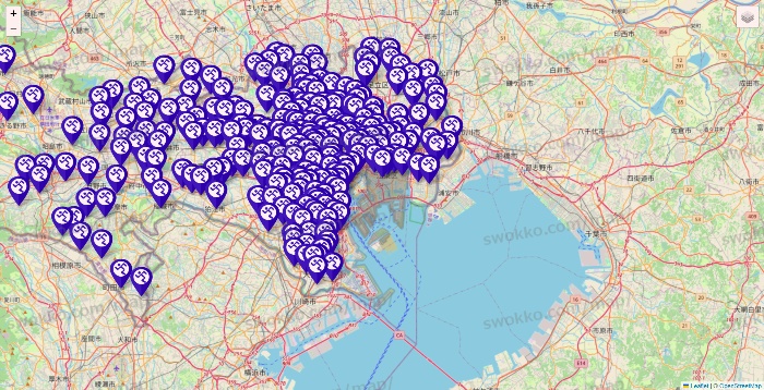 東京都のエニタイムフィットネスの店舗地図