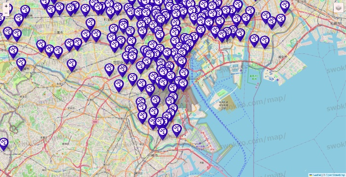 東京都のエニタイムフィットネスの店舗地図
