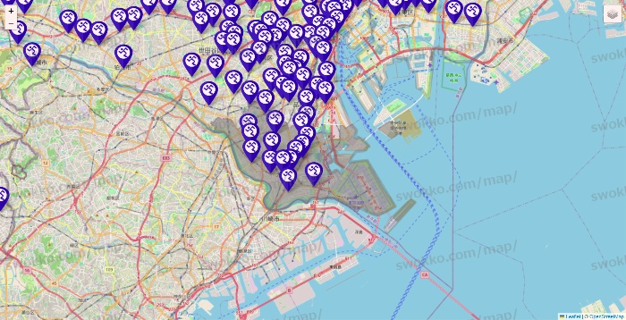 東京都のエニタイムフィットネスの店舗地図