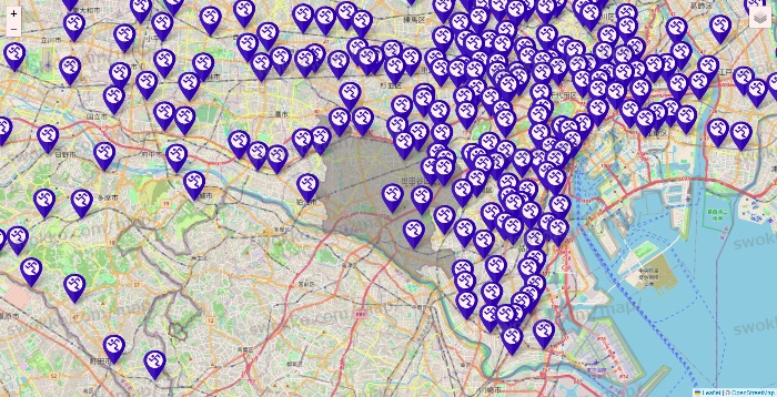 東京都のエニタイムフィットネスの店舗地図