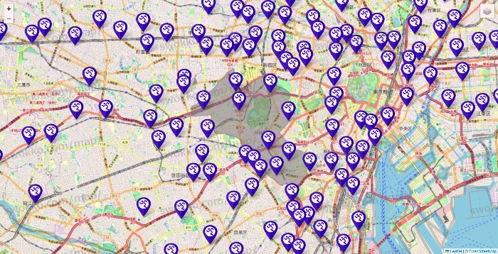 東京都のエニタイムフィットネスの店舗地図