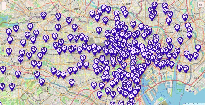 東京都のエニタイムフィットネスの店舗地図