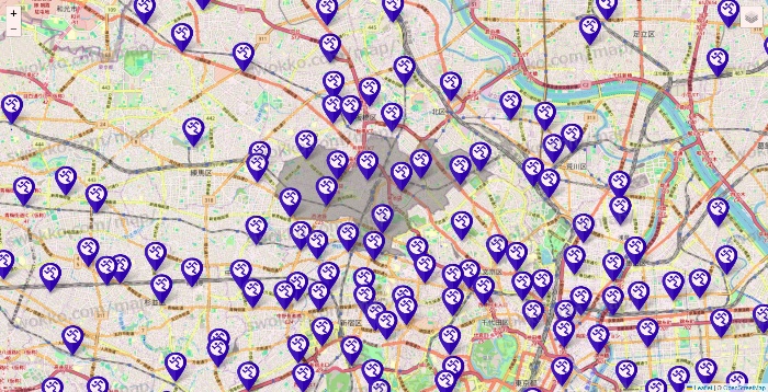 東京都のエニタイムフィットネスの店舗地図