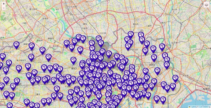 東京都のエニタイムフィットネスの店舗地図