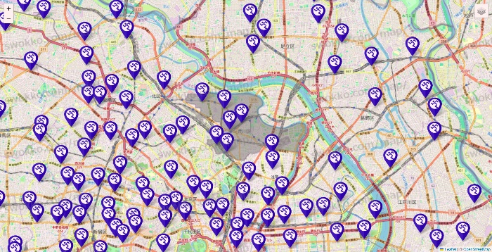 東京都のエニタイムフィットネスの店舗地図