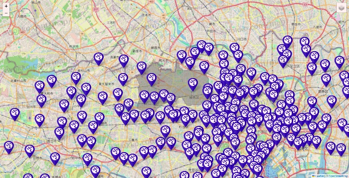 東京都のエニタイムフィットネスの店舗地図