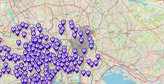 東京都のエニタイムフィットネスの店舗地図