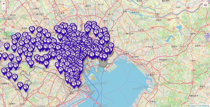 東京都のエニタイムフィットネスの店舗地図