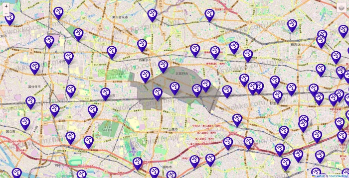 東京都のエニタイムフィットネスの店舗地図