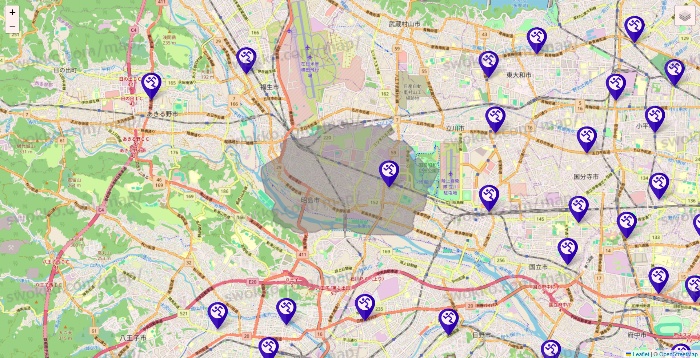 東京都のエニタイムフィットネスの店舗地図