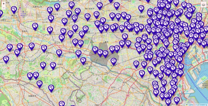 東京都のエニタイムフィットネスの店舗地図