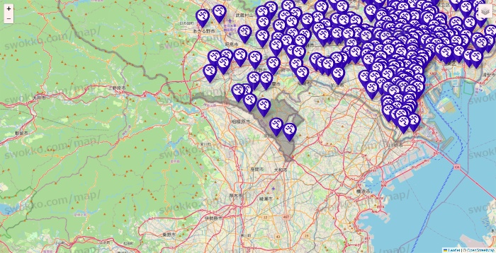 東京都のエニタイムフィットネスの店舗地図