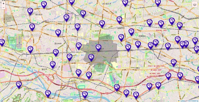 東京都のエニタイムフィットネスの店舗地図