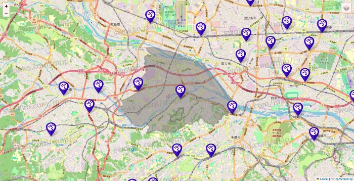 東京都のエニタイムフィットネスの店舗地図