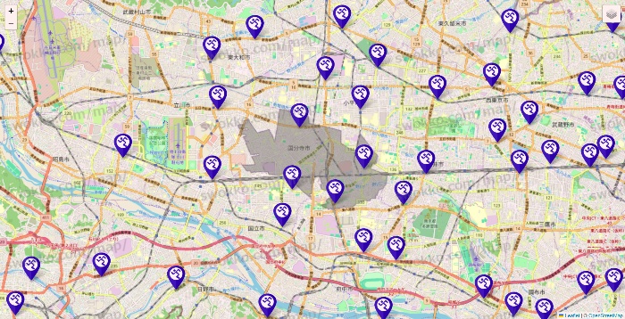 東京都のエニタイムフィットネスの店舗地図