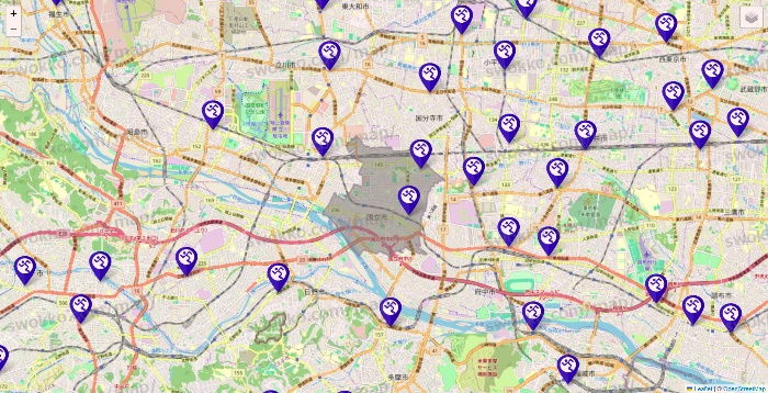 東京都のエニタイムフィットネスの店舗地図