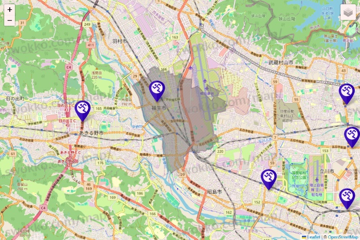 東京都のエニタイムフィットネスの店舗地図