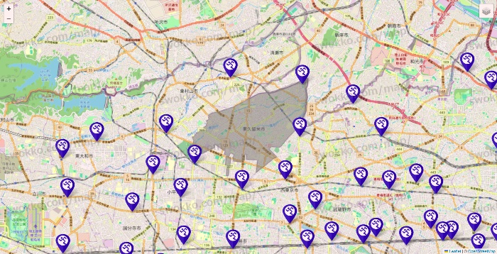 東京都のエニタイムフィットネスの店舗地図