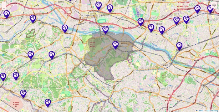 東京都のエニタイムフィットネスの店舗地図