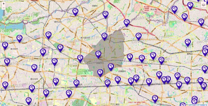 東京都のエニタイムフィットネスの店舗地図