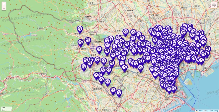 東京都のエニタイムフィットネスの店舗地図