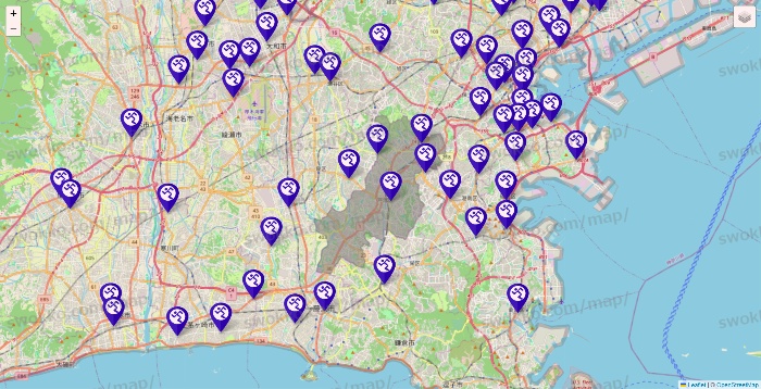 神奈川県のエニタイムフィットネスの店舗地図