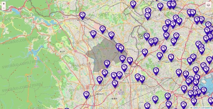 神奈川県のエニタイムフィットネスの店舗地図