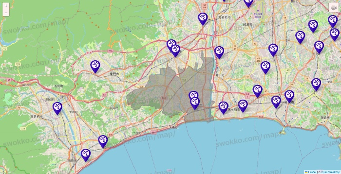 神奈川県のエニタイムフィットネスの店舗地図