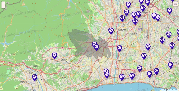 神奈川県のエニタイムフィットネスの店舗地図