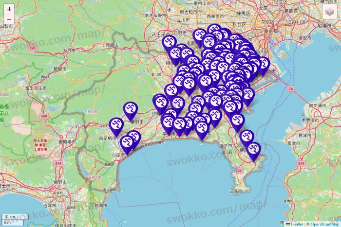神奈川県のエニタイムフィットネスの店舗地図