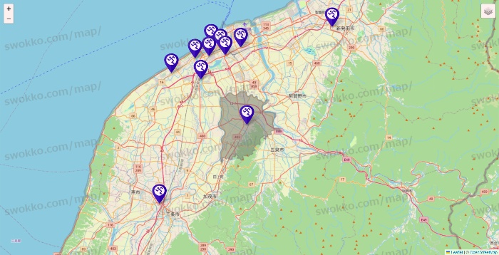 新潟県のエニタイムフィットネスの店舗地図