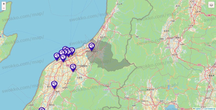 新潟県のエニタイムフィットネスの店舗地図