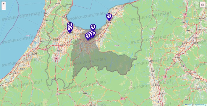 富山県のエニタイムフィットネスの店舗地図
