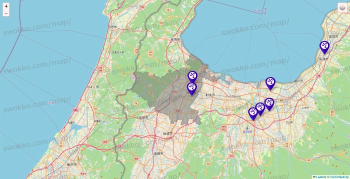 富山県のエニタイムフィットネスの店舗地図